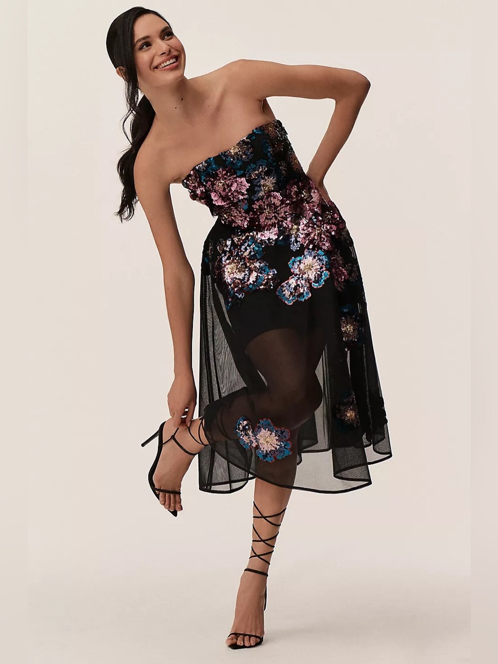 Helsi Valeria Strapless 3D Floral Fit & Flare Midi Dress size L Preloved - Picture 2 of 10